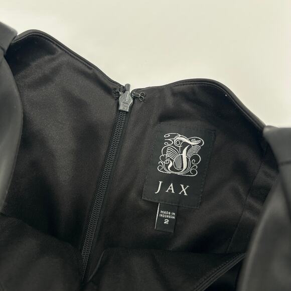 JAX Black Satin Cocktail Dress LBD Womens 2 Holiday Party Event NYE Evening Chic - Picture 5 of 9